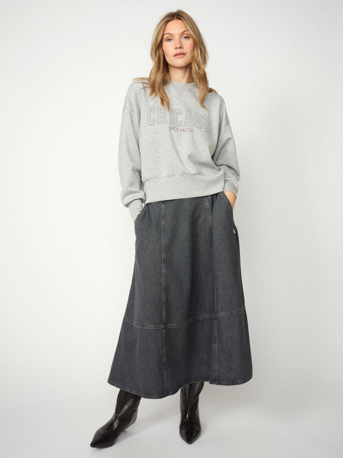 Product image 2 of 4, which shows MOS MOSH Cynthia A Line Denim Midi Skirt, Mid Grey, XS