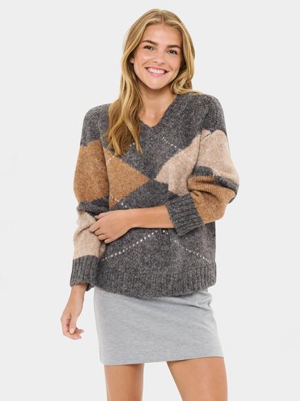 Saint Tropez Maisa Long Sleeve V Neck Jumper, Black Oyster