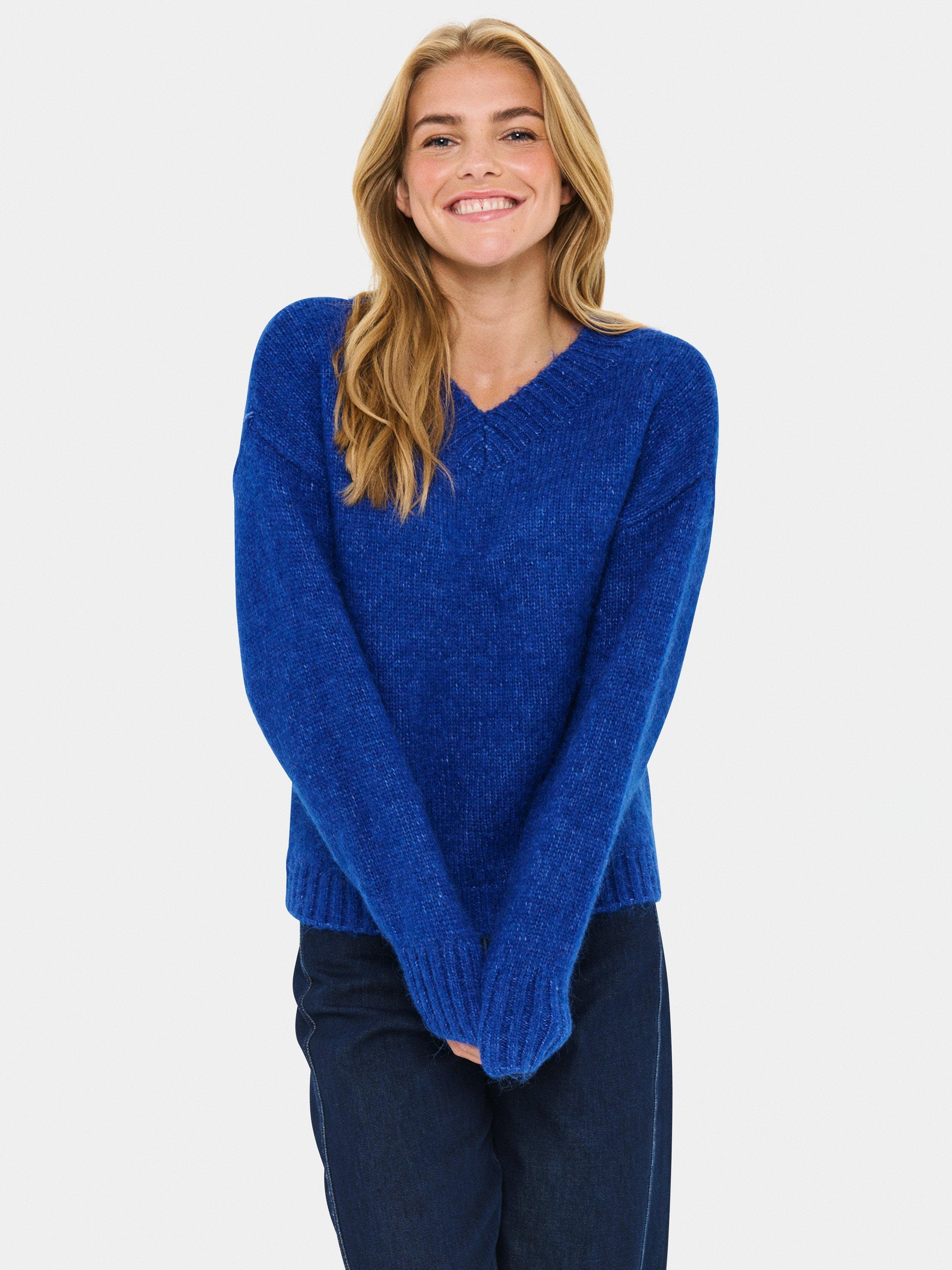 Product image 1 of 6, which shows Saint Tropez Maisalia V-Neck Jumper, Mid Blue, XS