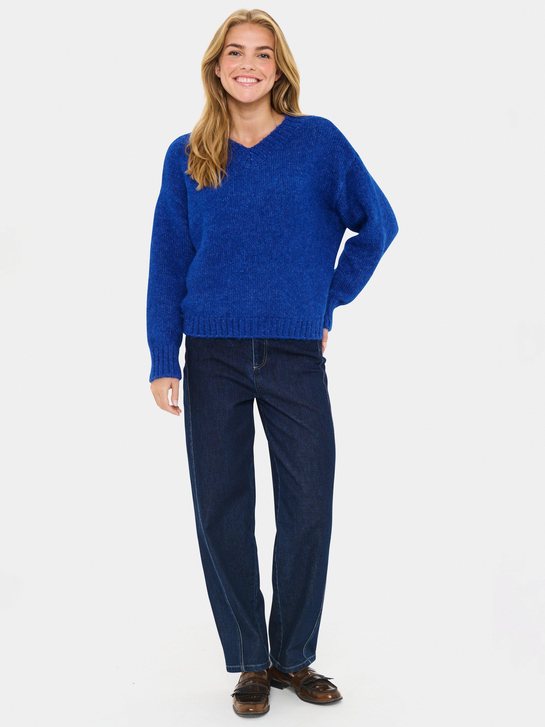 Product image 3 of 6, which shows Saint Tropez Maisalia V-Neck Jumper, Mid Blue, XS