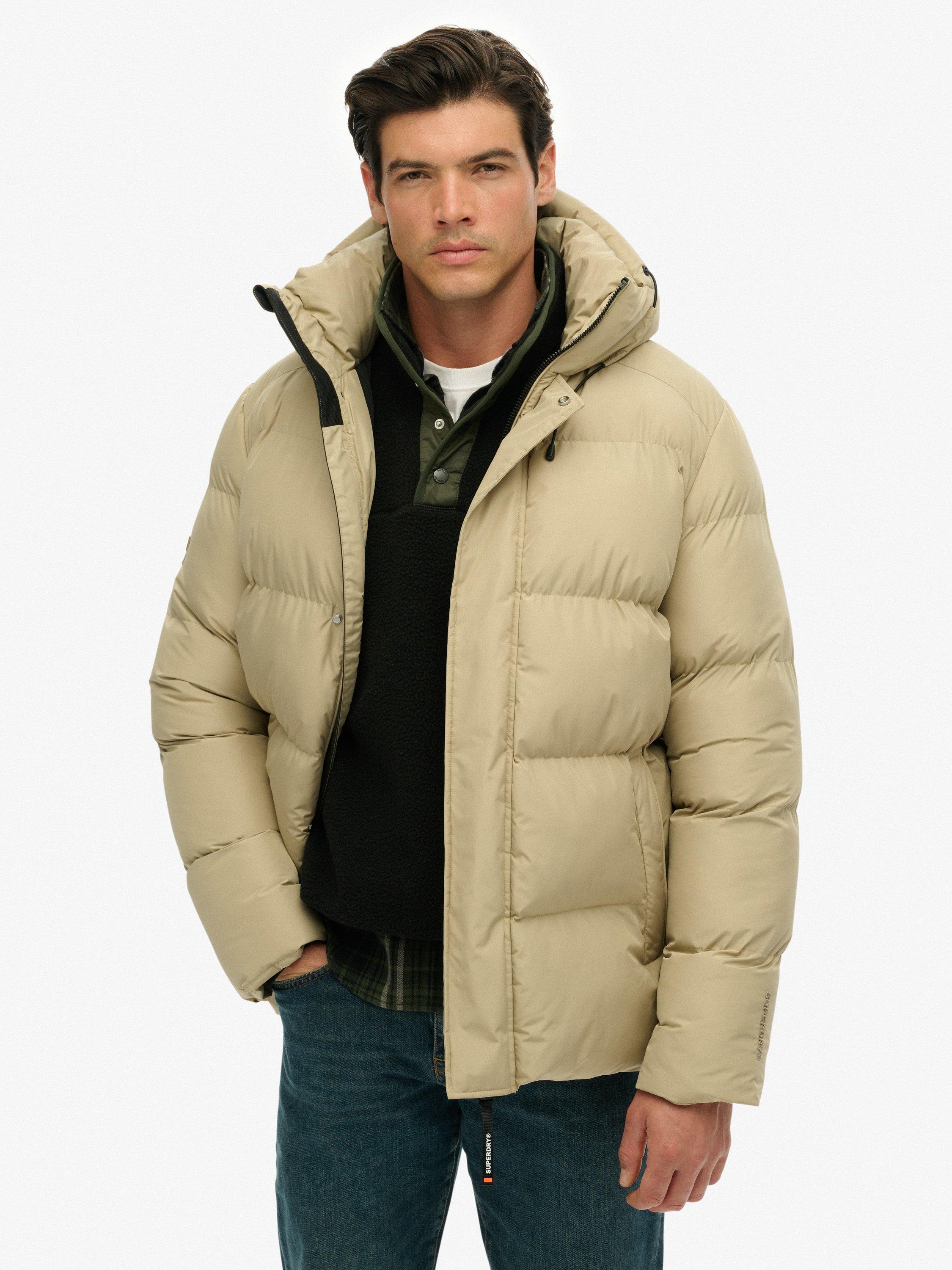 Product image 1 of 7, which shows Superdry Hooded Five Baffle Sports Puffer Jacket, Winter Twig Beige, XXL