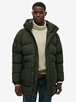Superdry Longline Baffle Parka Jacket, Olive Green, Olive Green
