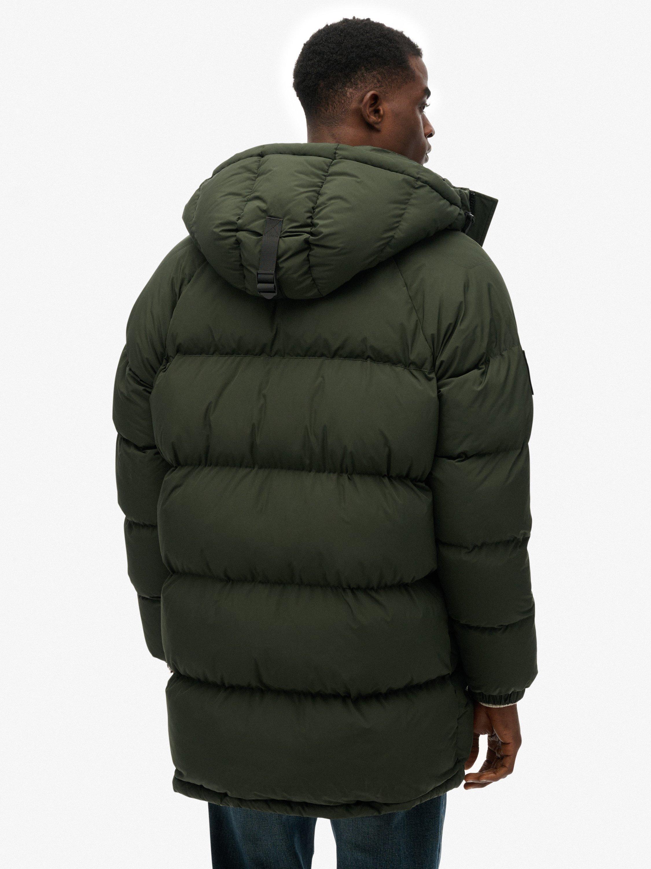 Product image 2 of 11, which shows Superdry Longline Baffle Parka Jacket, Olive Green, XL