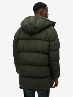 Superdry Longline Baffle Parka Jacket, Olive Green - view 2, Olive Green