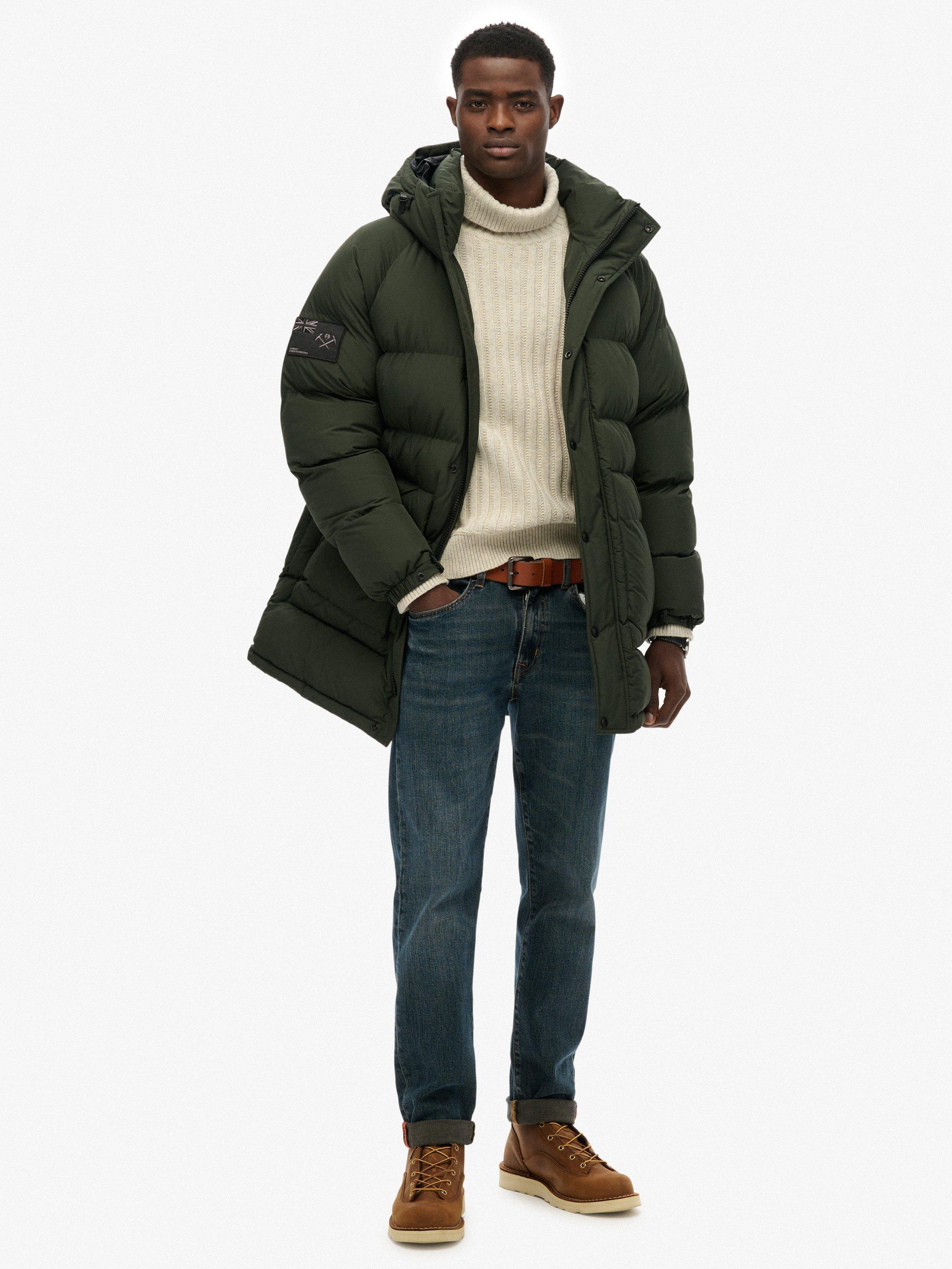 Product image 3 of 11, which shows Superdry Longline Baffle Parka Jacket, Olive Green, XL