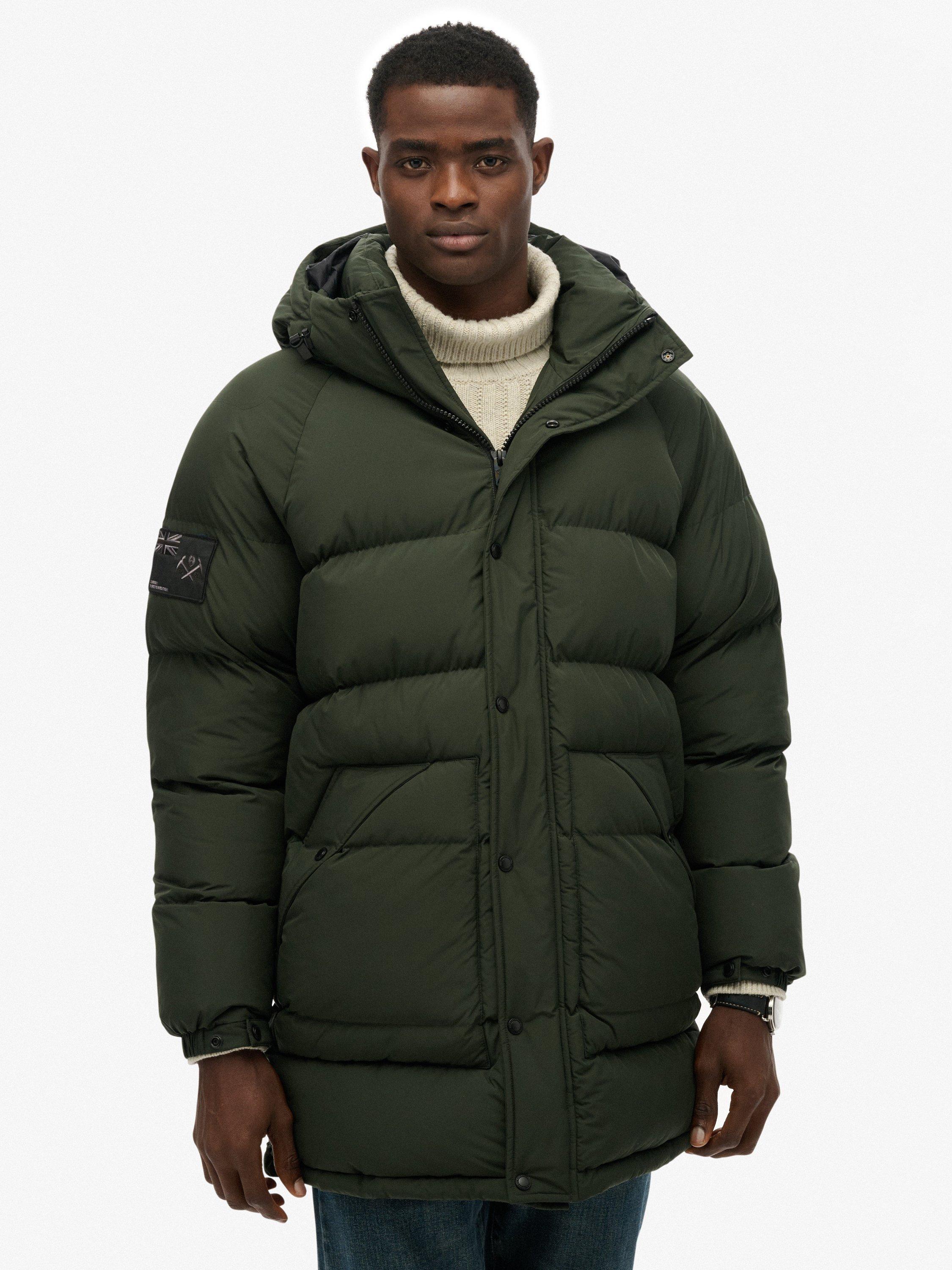 Product image 4 of 11, which shows Superdry Longline Baffle Parka Jacket, Olive Green, XL