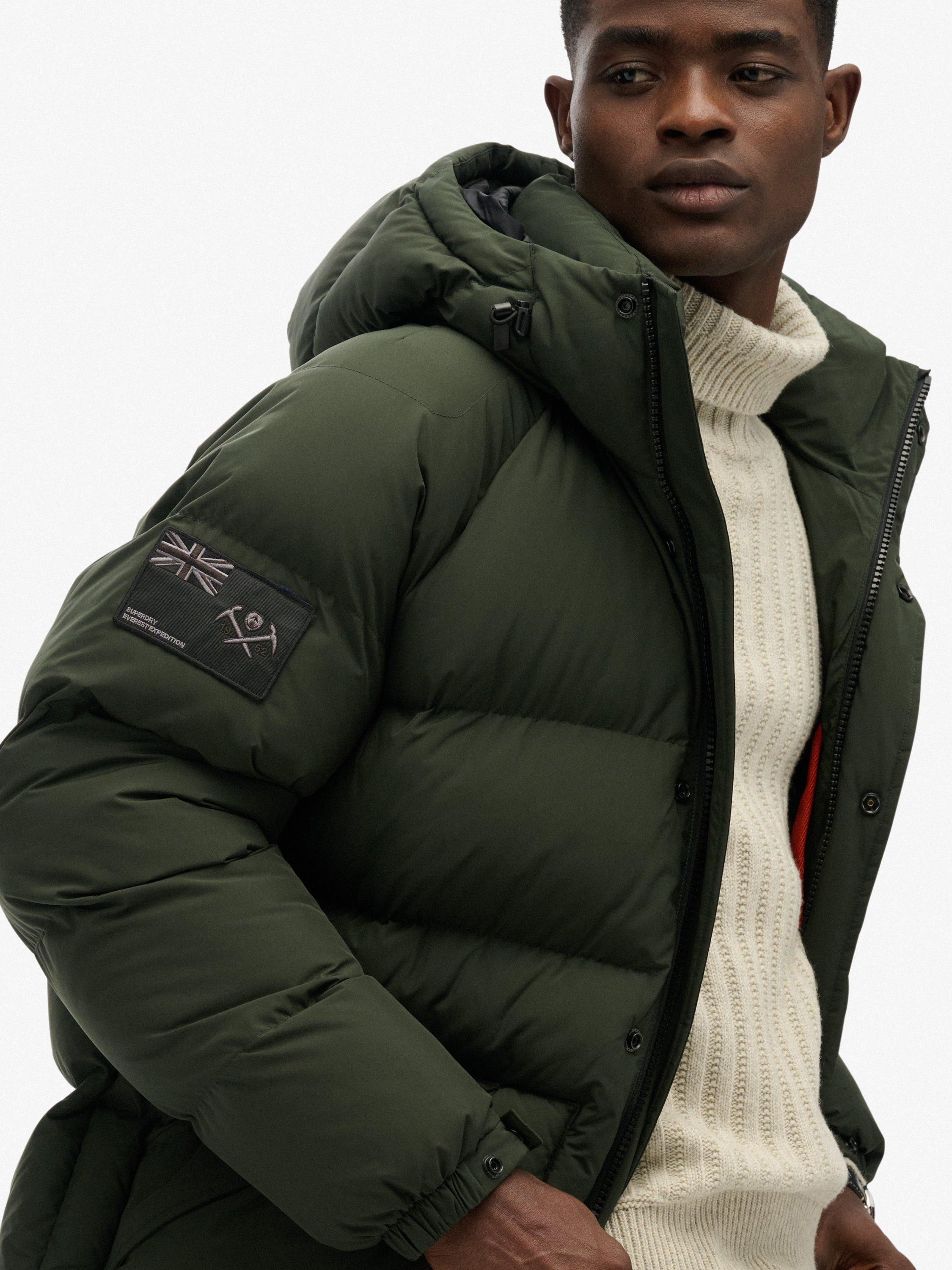 Product image 5 of 11, which shows Superdry Longline Baffle Parka Jacket, Olive Green, XL