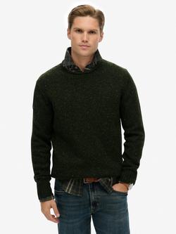 Superdry Wool Blend Donegal Knit Jumper, Green Donegal, Green Donegal