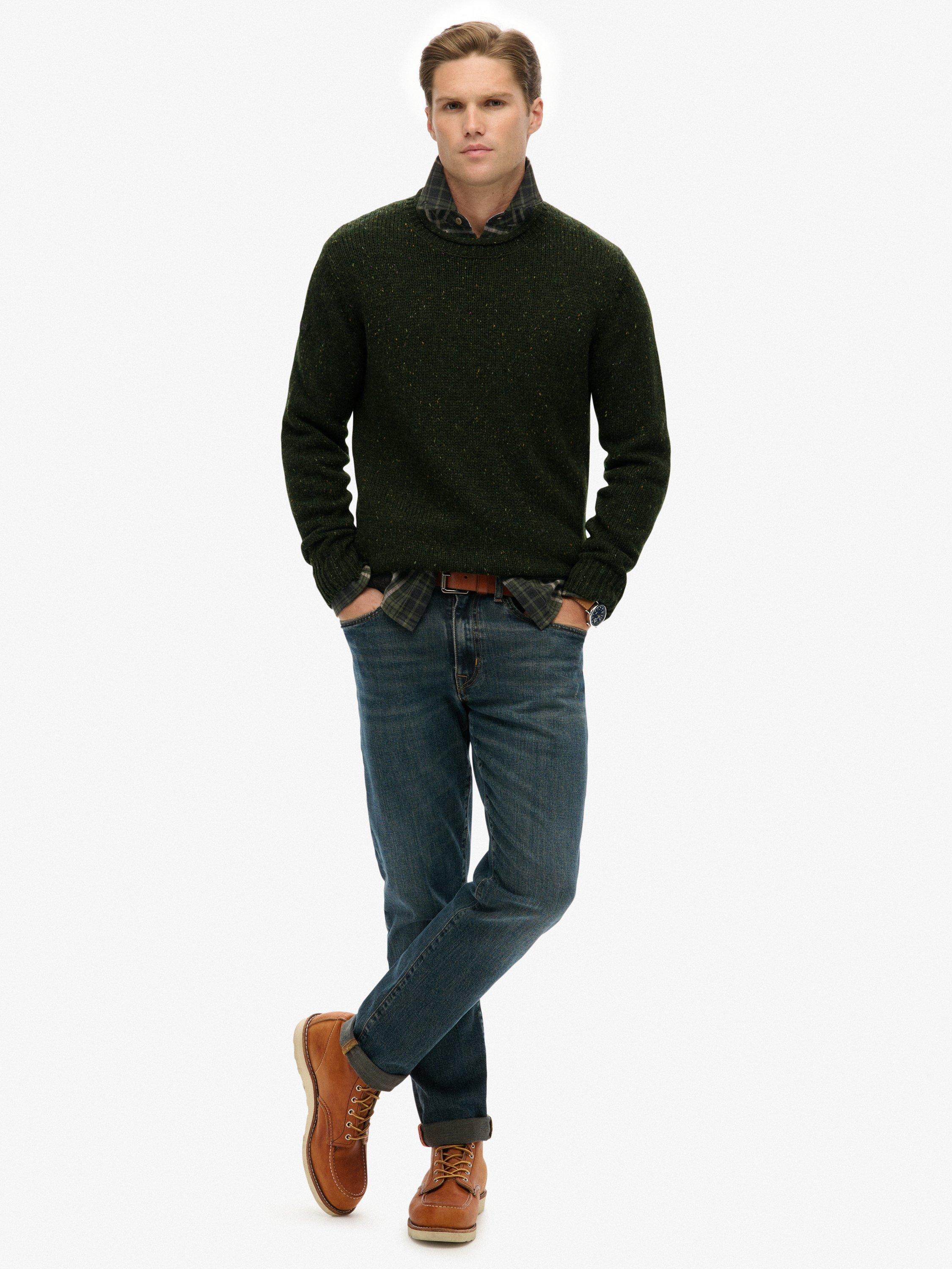 Product image 3 of 5, which shows Superdry Wool Blend Donegal Knit Jumper, Green Donegal, XXL