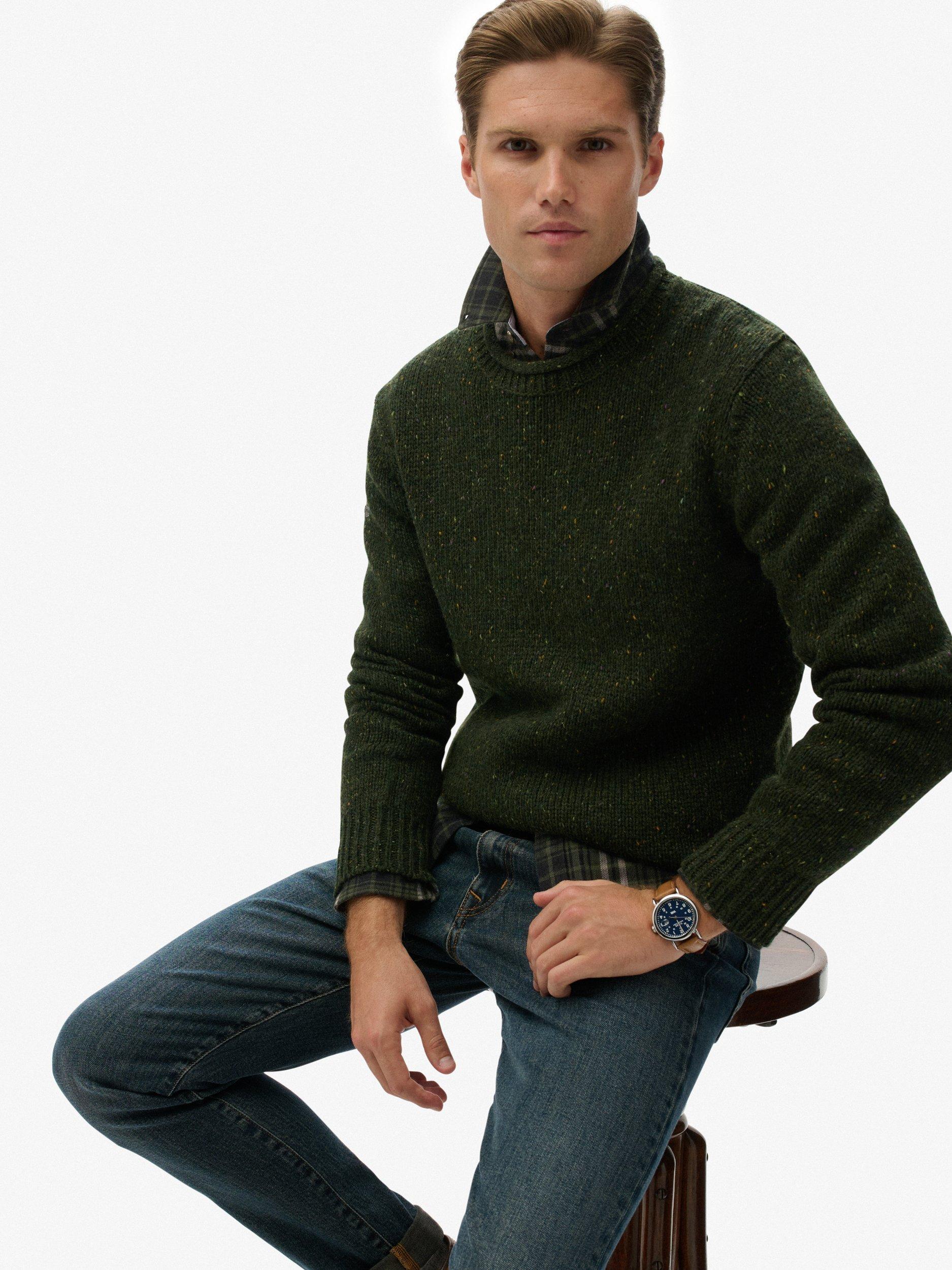 Product image 4 of 5, which shows Superdry Wool Blend Donegal Knit Jumper, Green Donegal, XXL