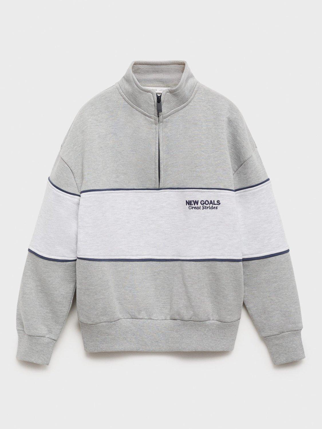 Product image 1 of 4, which shows Mango Kids' Apres Cotton Blend Zip Neck Sweatshirt, Medium Grey, 9-10 years