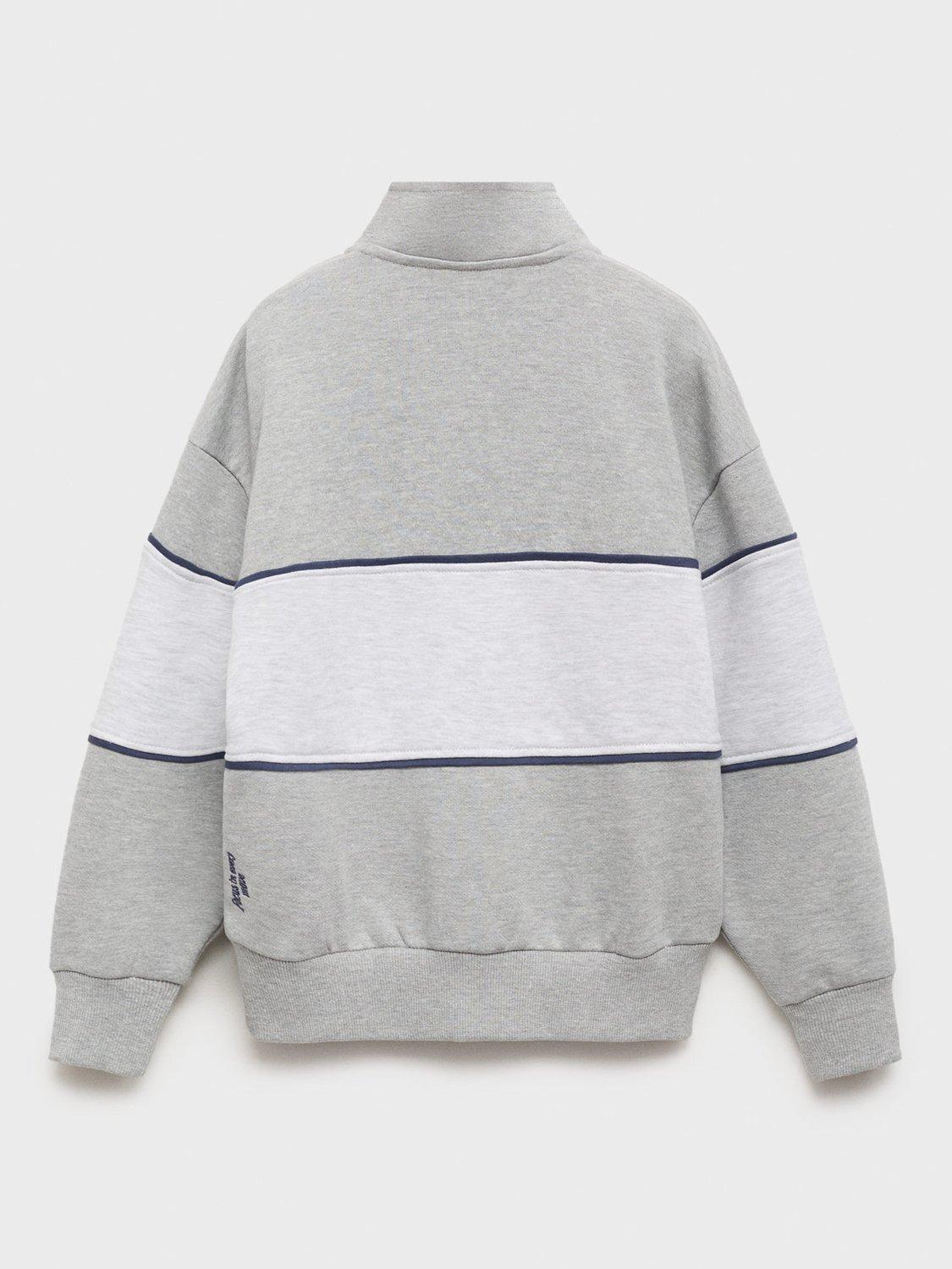 Product image 2 of 4, which shows Mango Kids' Apres Cotton Blend Zip Neck Sweatshirt, Medium Grey, 9-10 years