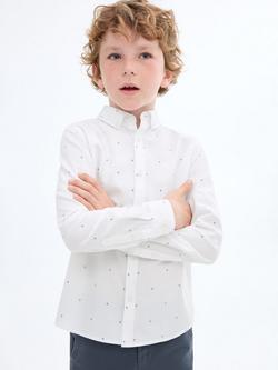 Mango Kids' Cotton Long Sleeved Printed Oxford Shirt, White, White