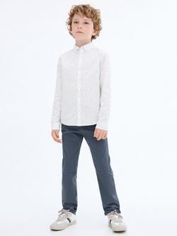 Mango Kids' Cotton Long Sleeved Printed Oxford Shirt, White - view 2, White