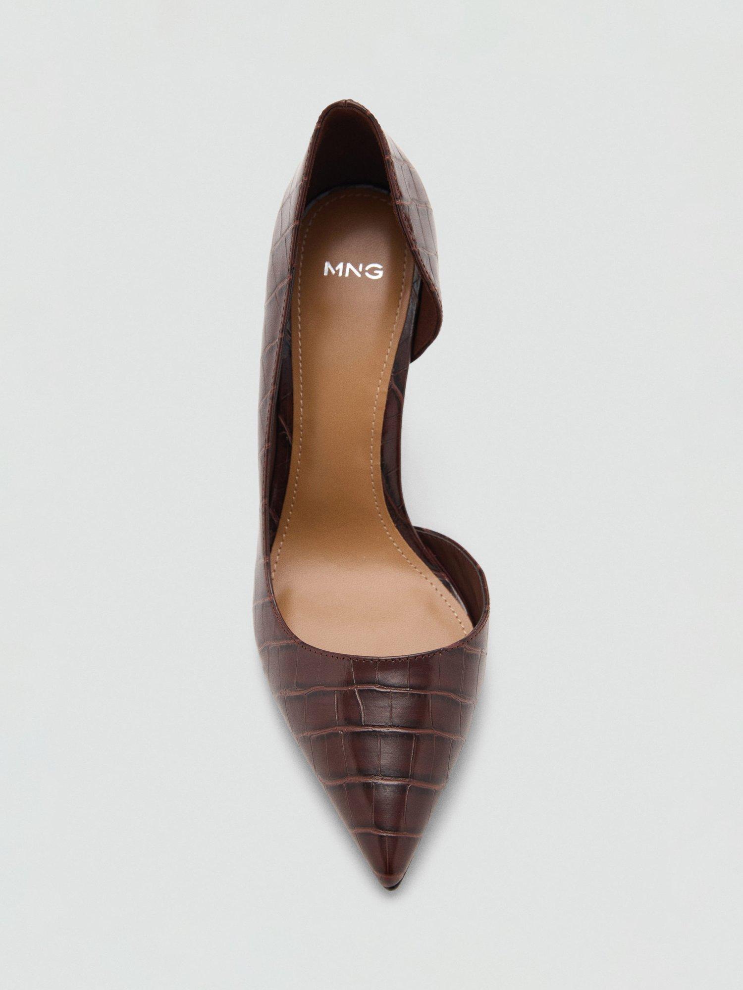 Mango Audrey Croc Asymmetric Stiletto Heel Court Shoes, Dark Brown