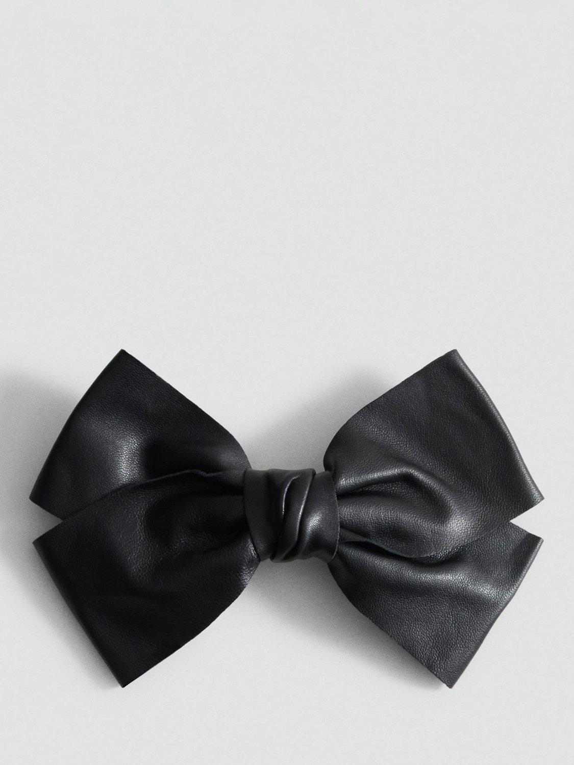 Mango Lelly Leather Bow Hair Clip, Black