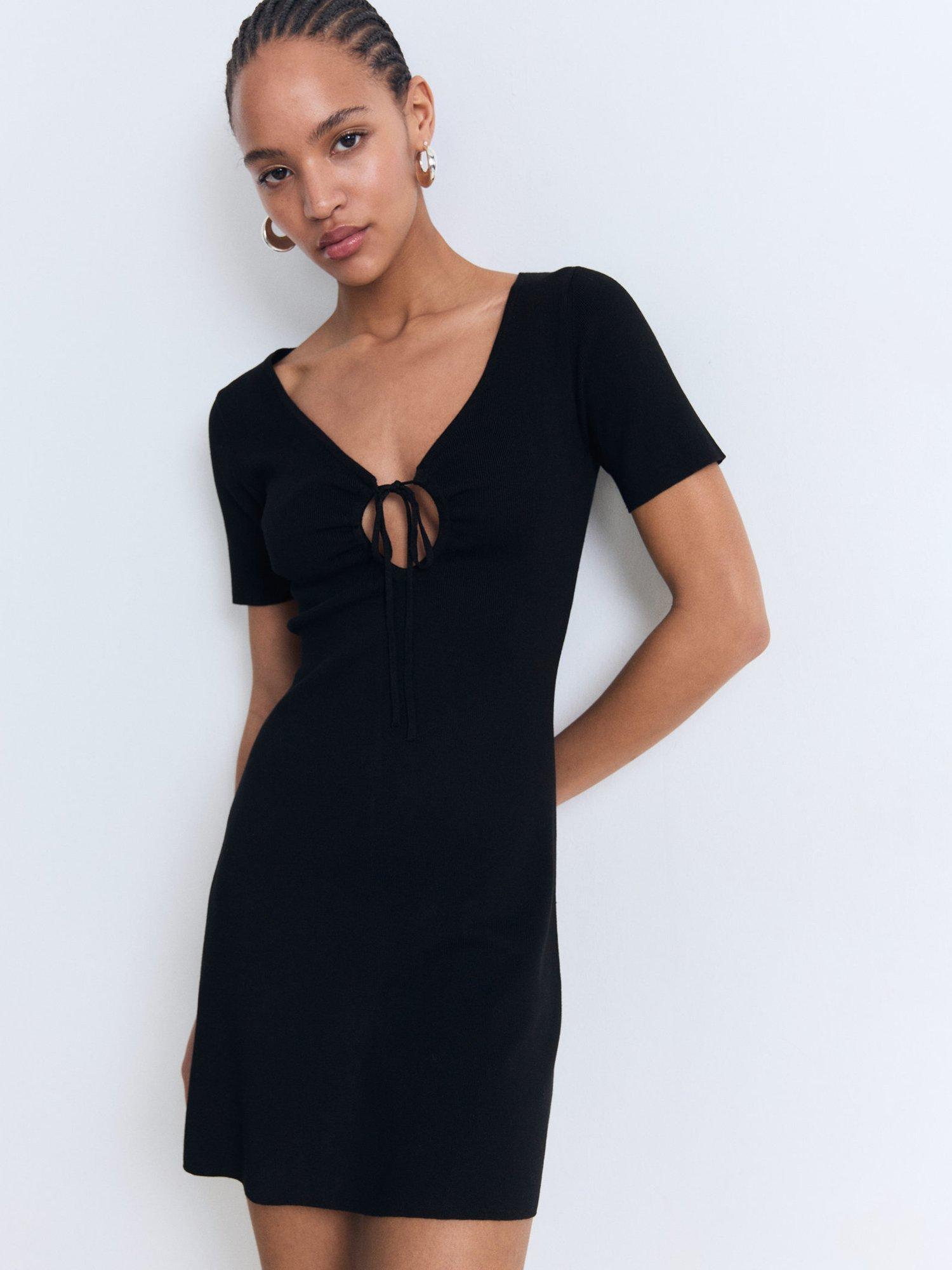Product image 1 of 7, which shows Mango Foradada Knit Mini Dress, Black, 10