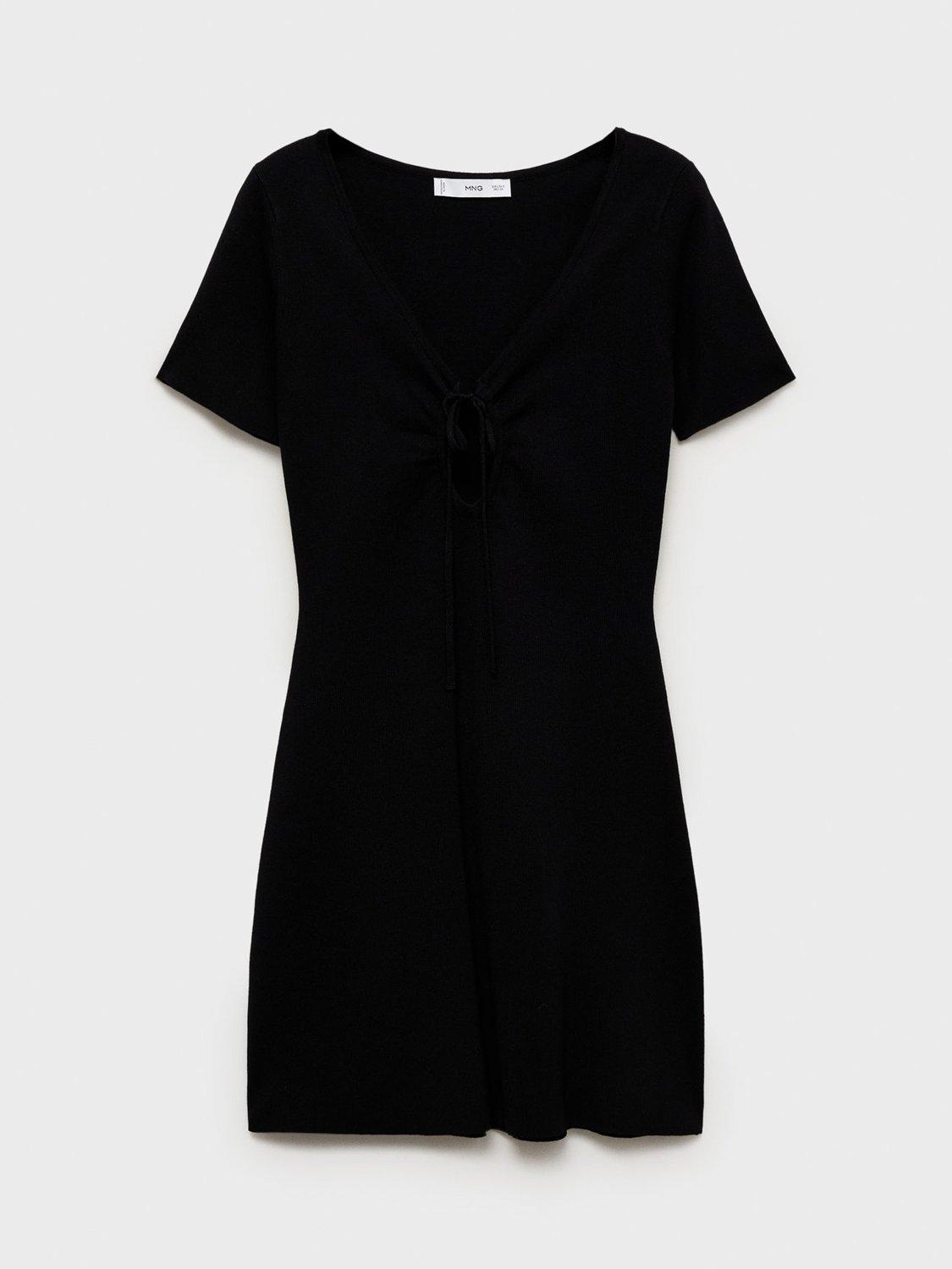 Product image 3 of 7, which shows Mango Foradada Knit Mini Dress, Black, 10