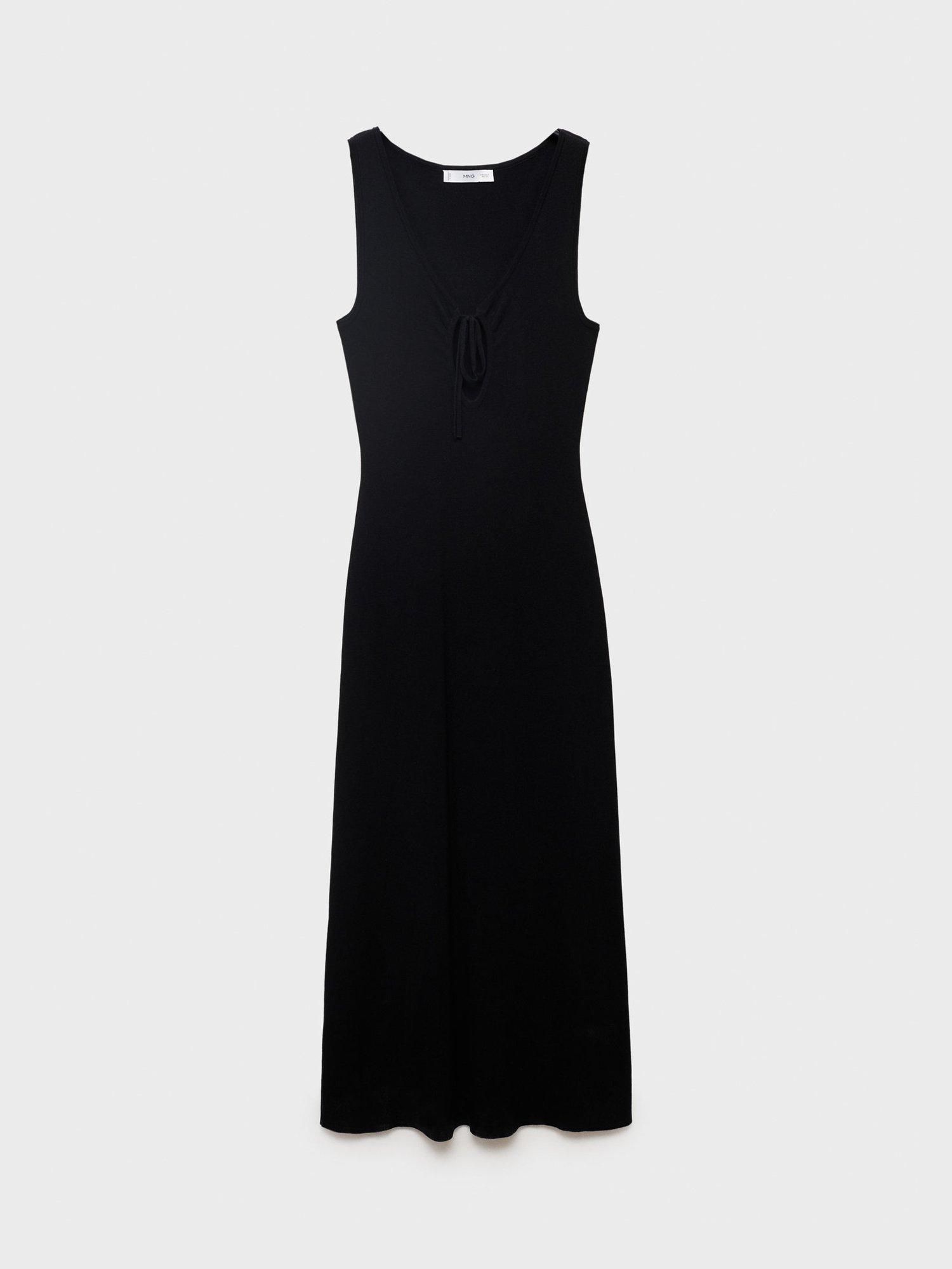Product image 3 of 8, which shows Mango Forat Tie Neck Knit Maxi Dress, Black, 10