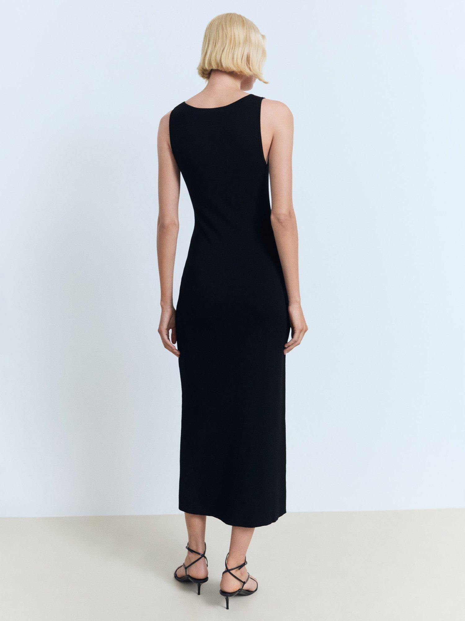 Product image 4 of 8, which shows Mango Forat Tie Neck Knit Maxi Dress, Black, 10