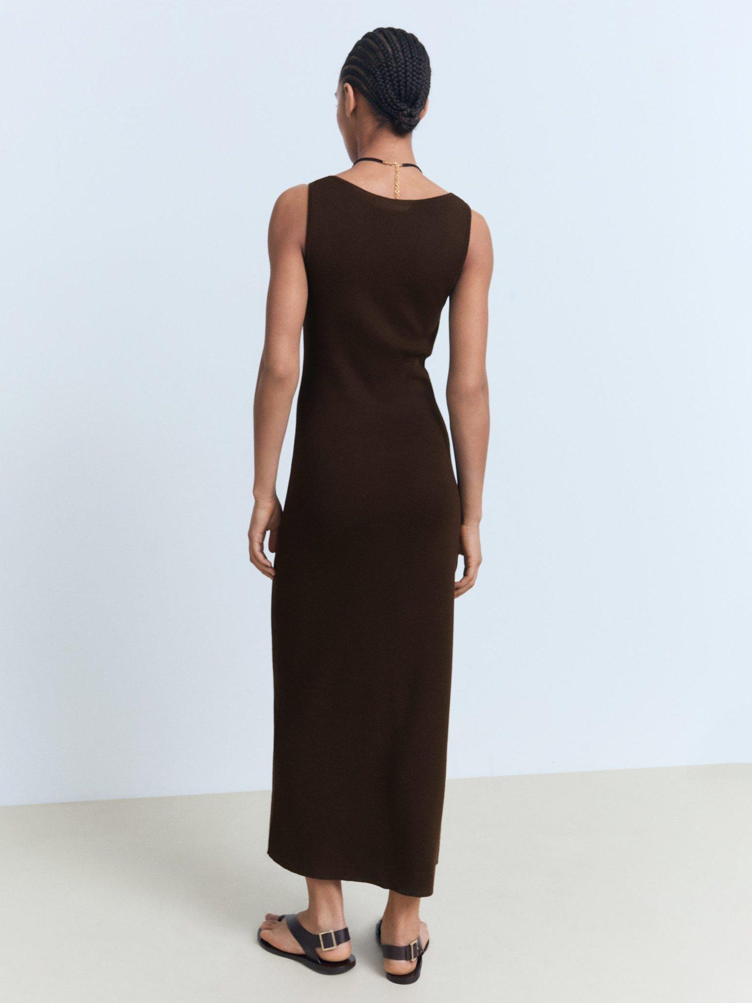 Product image 4 of 7, which shows Mango Forat Tie Neck Knit Maxi Dress, Dark Brown, 10