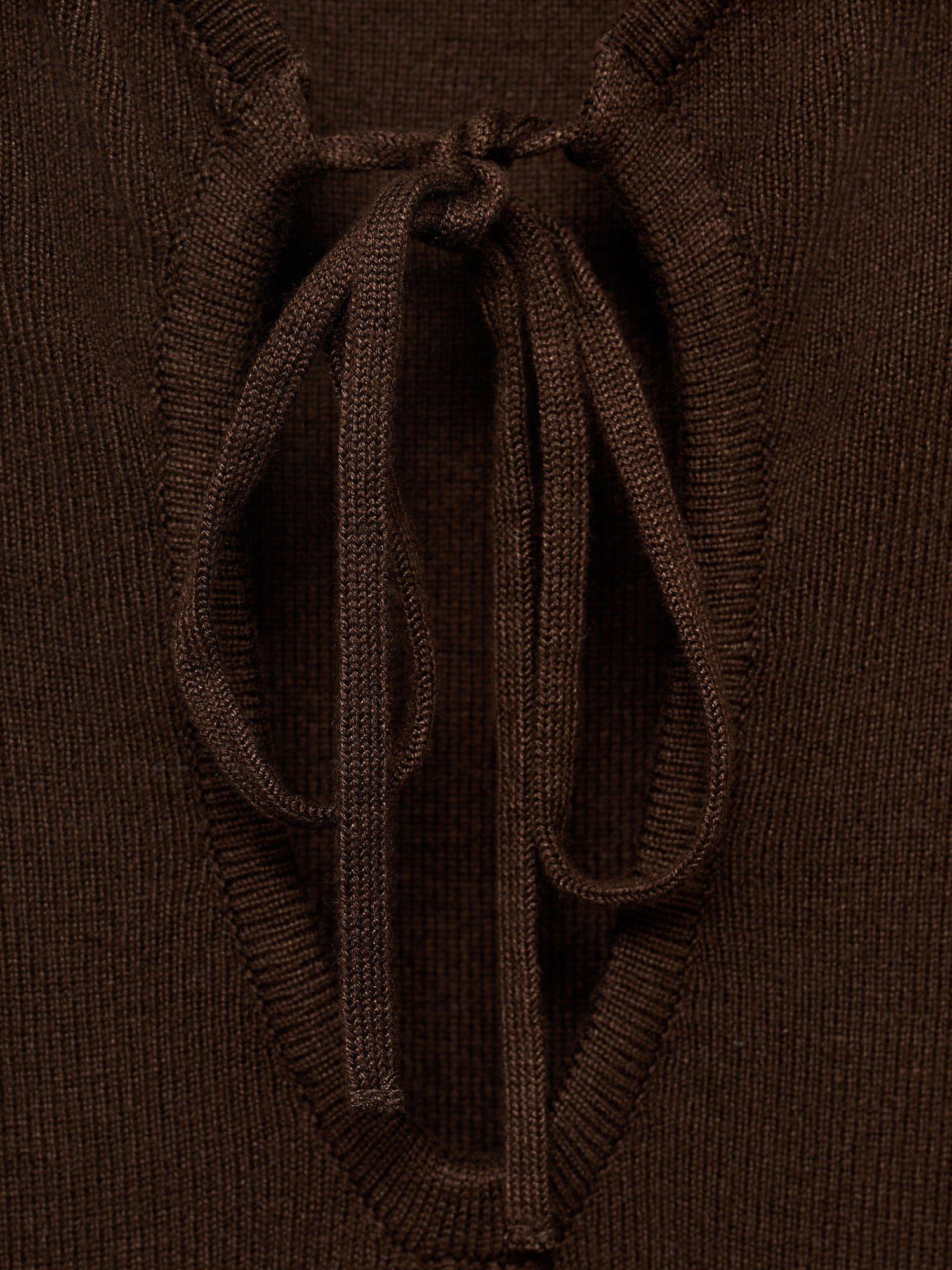 Product image 7 of 7, which shows Mango Forat Tie Neck Knit Maxi Dress, Dark Brown, 10