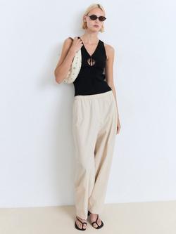 Mango Forat Bow Knit Top, Black, Black