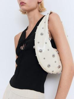 Mango Forat Bow Knit Top, Black - view 2, Black