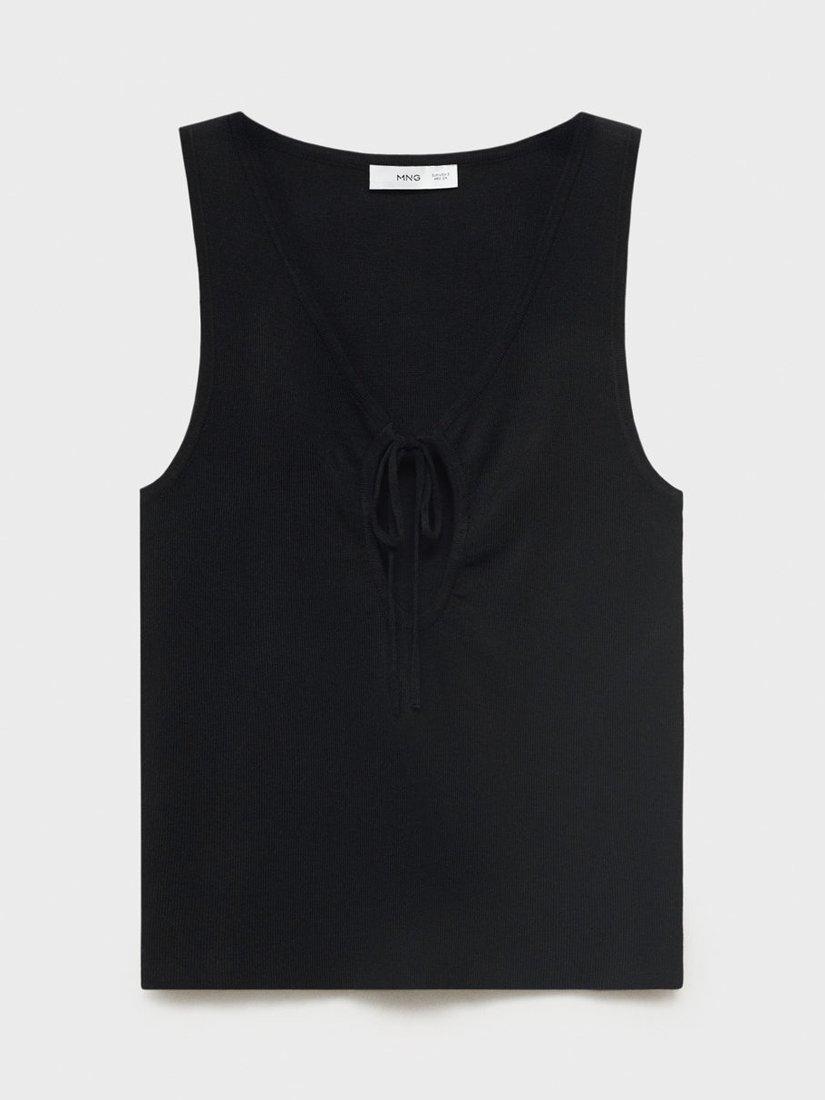 Product image 3 of 7, which shows Mango Forat Bow Knit Top, Black, L