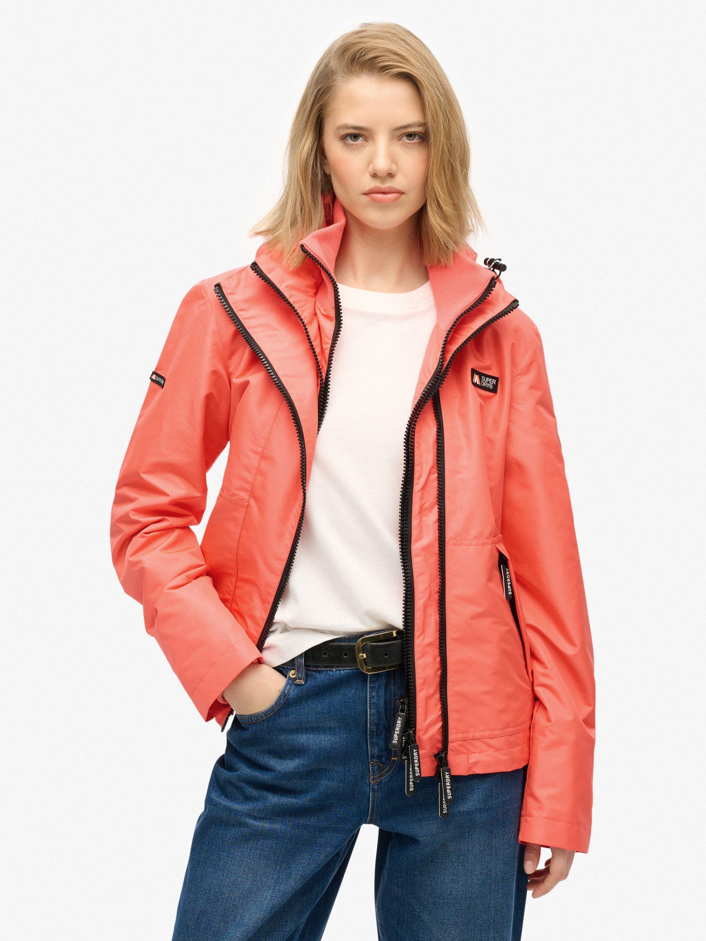 Product image 1 of 5, which shows Superdry Hooded Mountain Windbreaker Jacket, Hot Coral, 14