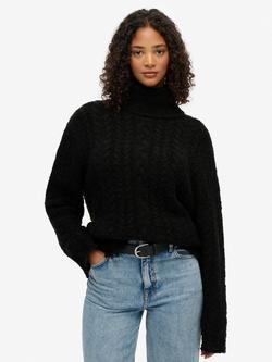 Superdry Cable Roll Neck Jumper, Black