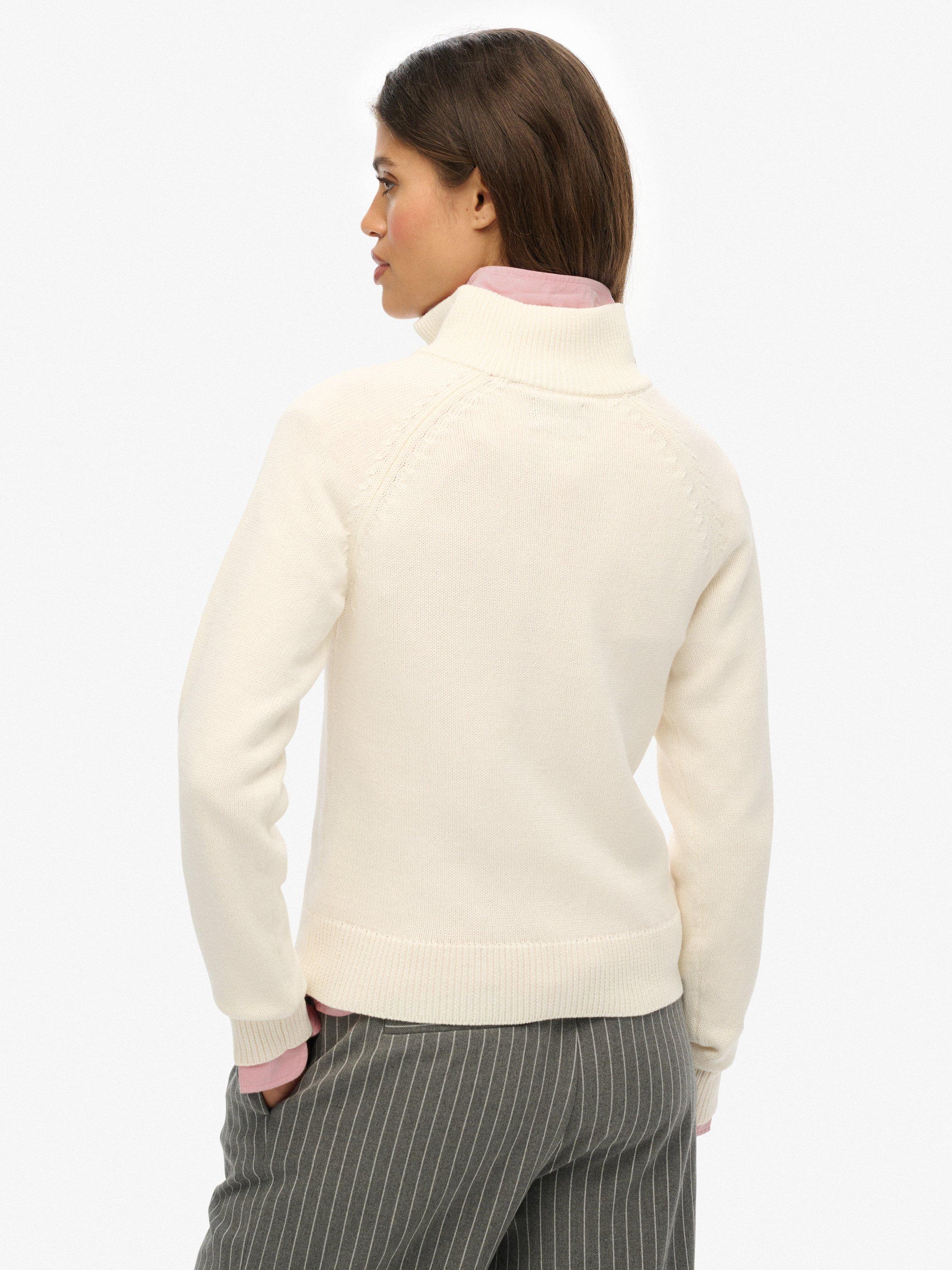 Product image 2 of 5, which shows Superdry Organic Cotton Essentials Slim Half Zip Knit Jumper, Ecru, 10