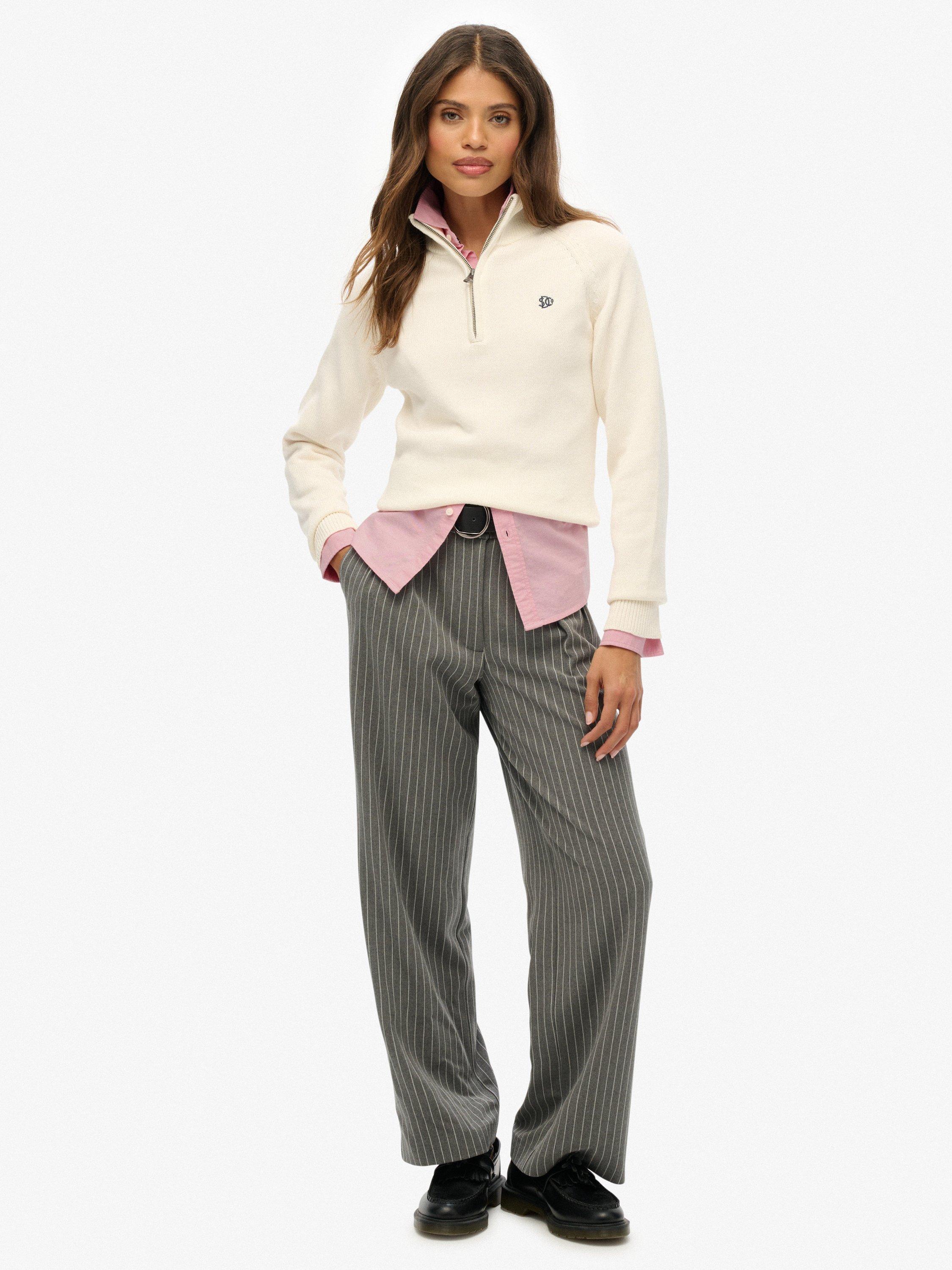 Product image 3 of 5, which shows Superdry Organic Cotton Essentials Slim Half Zip Knit Jumper, Ecru, 10