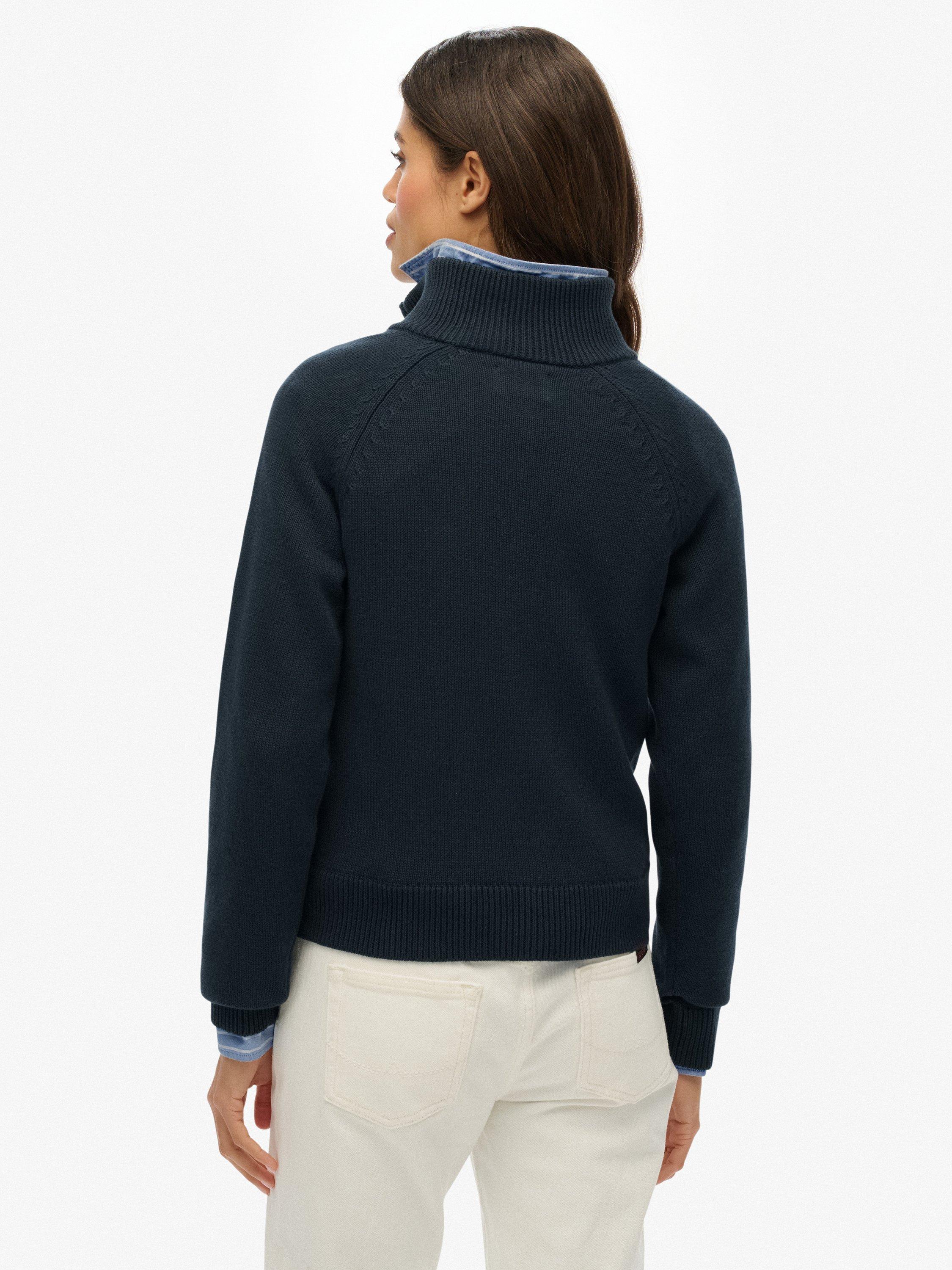 Product image 2 of 5, which shows Superdry Organic Cotton Essentials Slim Half Zip Knit Jumper, Eclipse Navy, 8