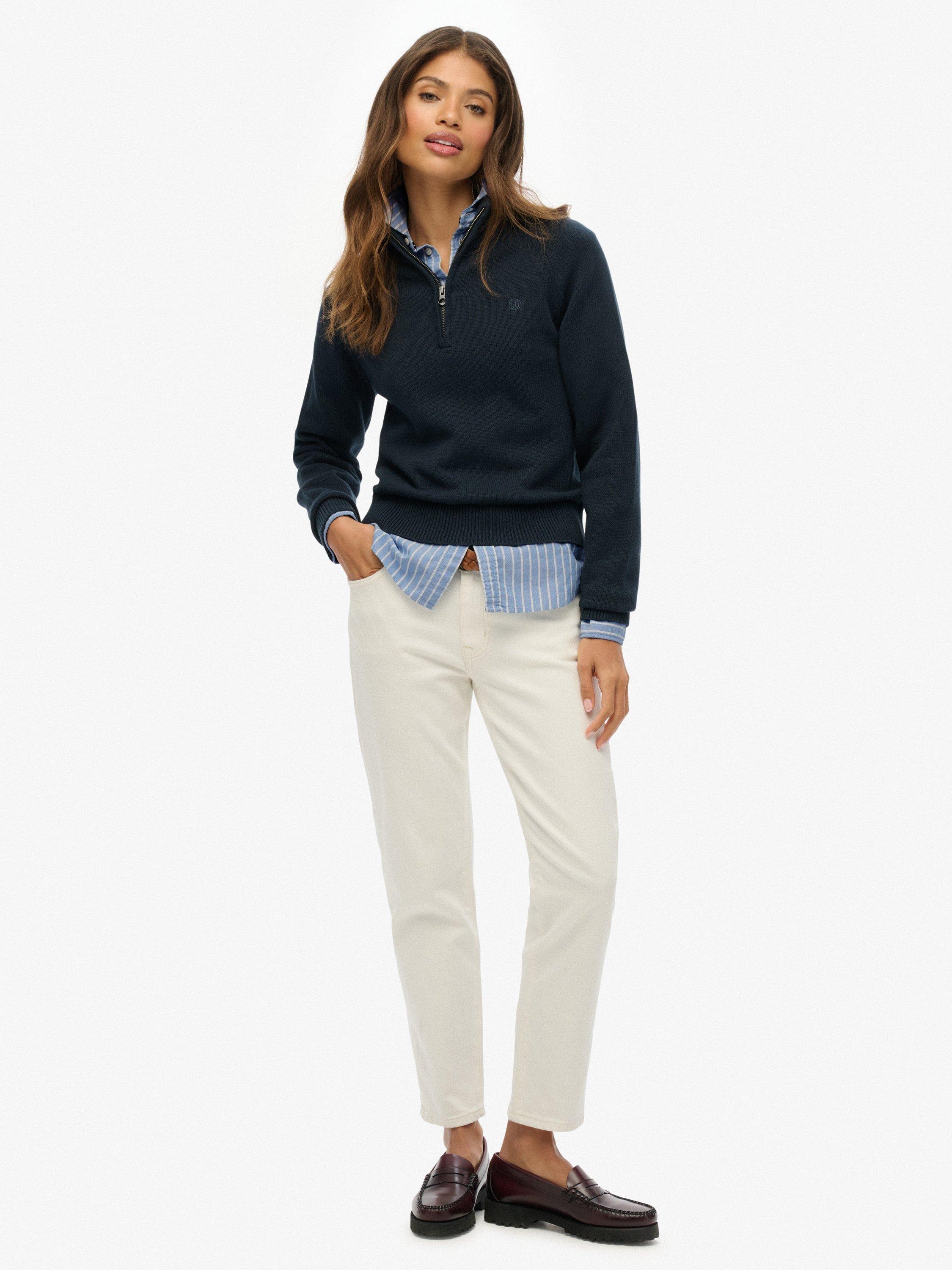 Product image 3 of 5, which shows Superdry Organic Cotton Essentials Slim Half Zip Knit Jumper, Eclipse Navy, 8