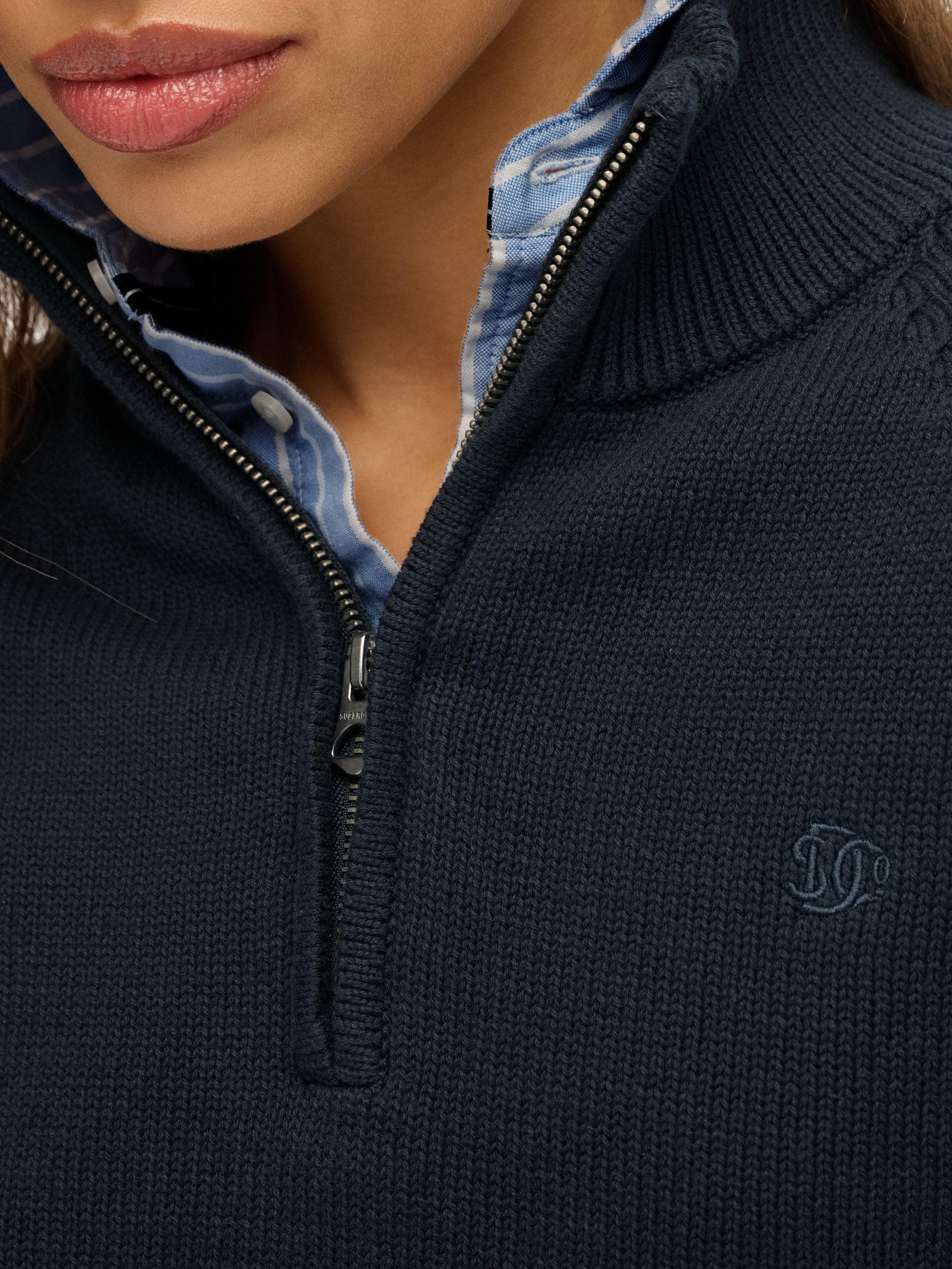 Product image 4 of 5, which shows Superdry Organic Cotton Essentials Slim Half Zip Knit Jumper, Eclipse Navy, 8