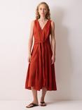 Jigsaw Tie Front Pure Linen Dress, Orange