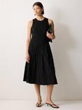 Jigsaw Scuba Cotton Textured Midi Dress, Black