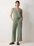 Jigsaw Cap Sleeve V-Neck Wide Leg Jumpsuit, Green