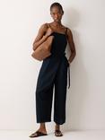 Jigsaw Tie Front Pure Linen Jumpsuit, Navy