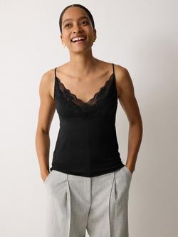 Jigsaw Modal Lace Trim V-Neck Vest, Black