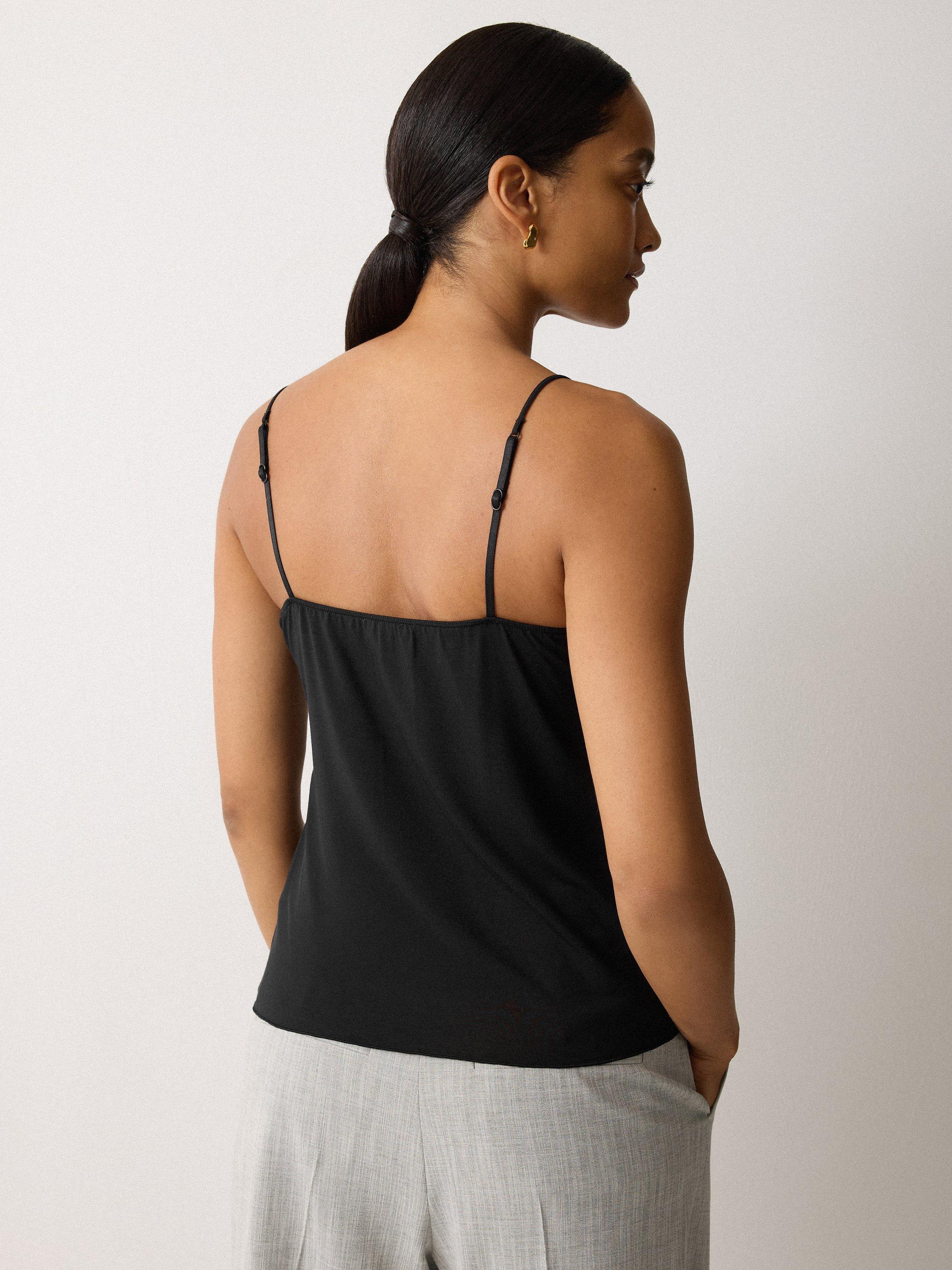 Product image 2 of 5, which shows Jigsaw Modal Lace Trim V-Neck Vest, Black, XS