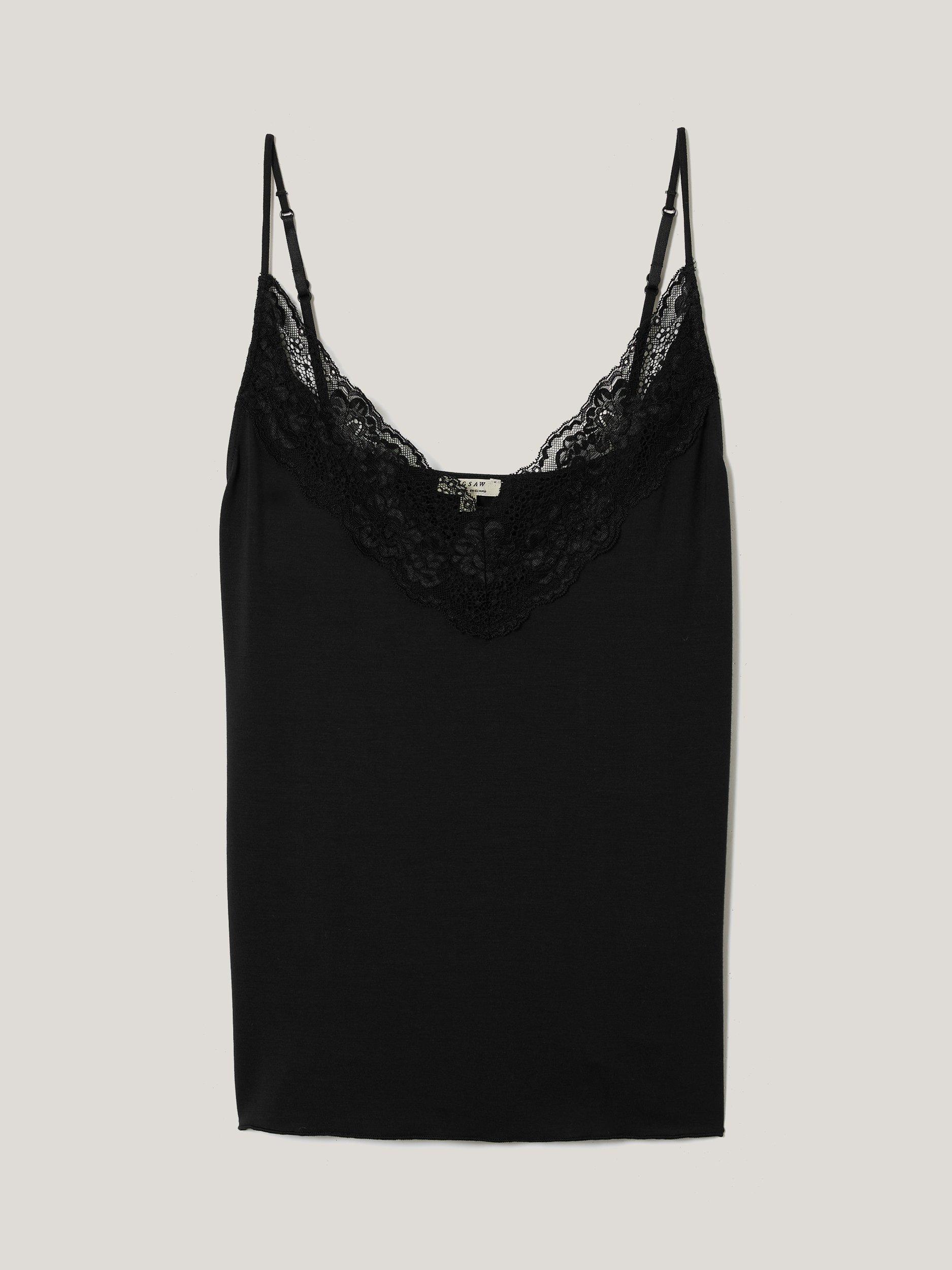 Product image 5 of 5, which shows Jigsaw Modal Lace Trim V-Neck Vest, Black, XS