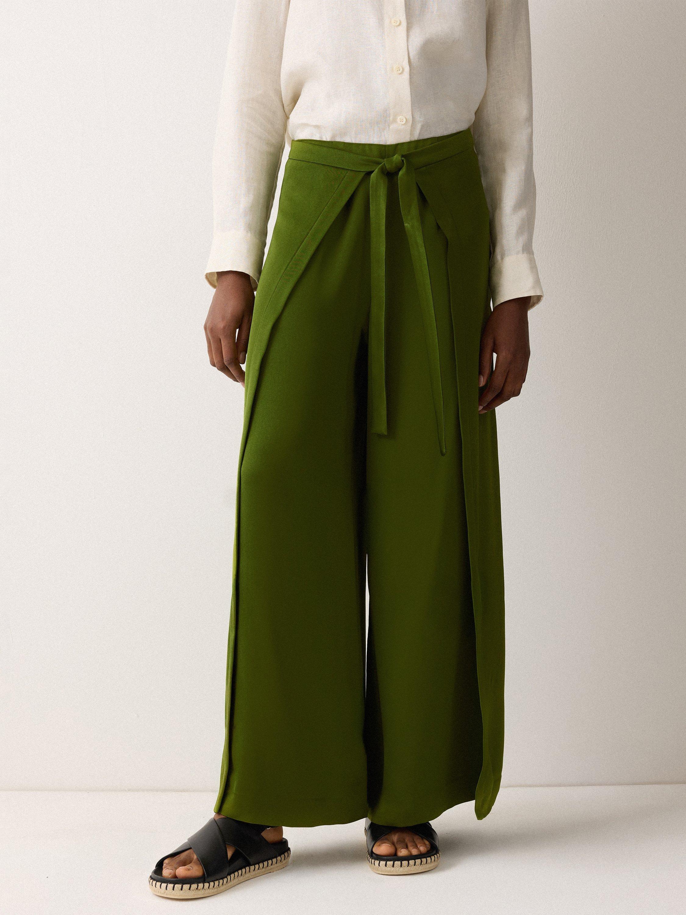 Product image 1 of 5, which shows Jigsaw Wrap Palazzo Trousers, Green, 12
