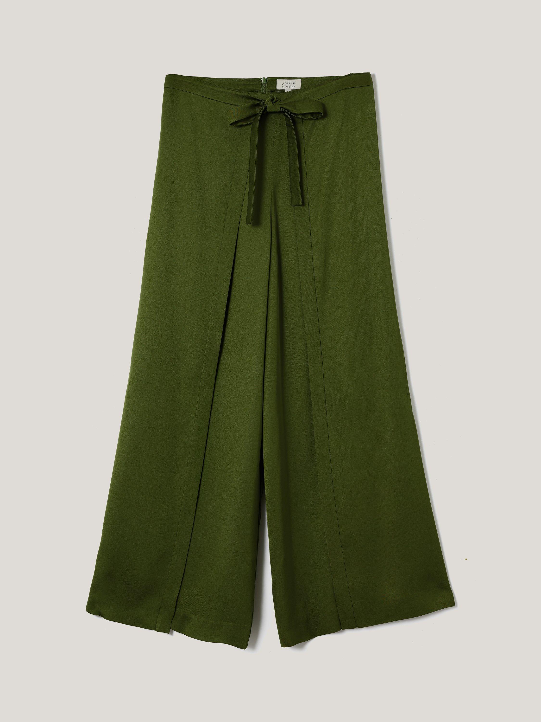 Product image 4 of 5, which shows Jigsaw Wrap Palazzo Trousers, Green, 12