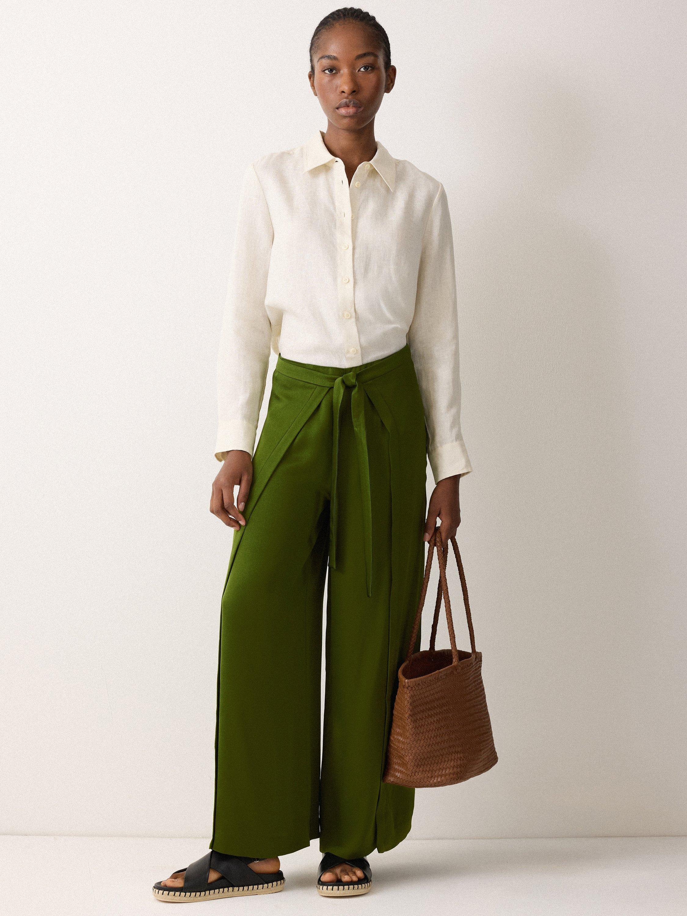 Product image 5 of 5, which shows Jigsaw Wrap Palazzo Trousers, Green, 12