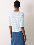 Jigsaw Satin Trim Stripe Pure Linen T-Shirt, Blue/Multi