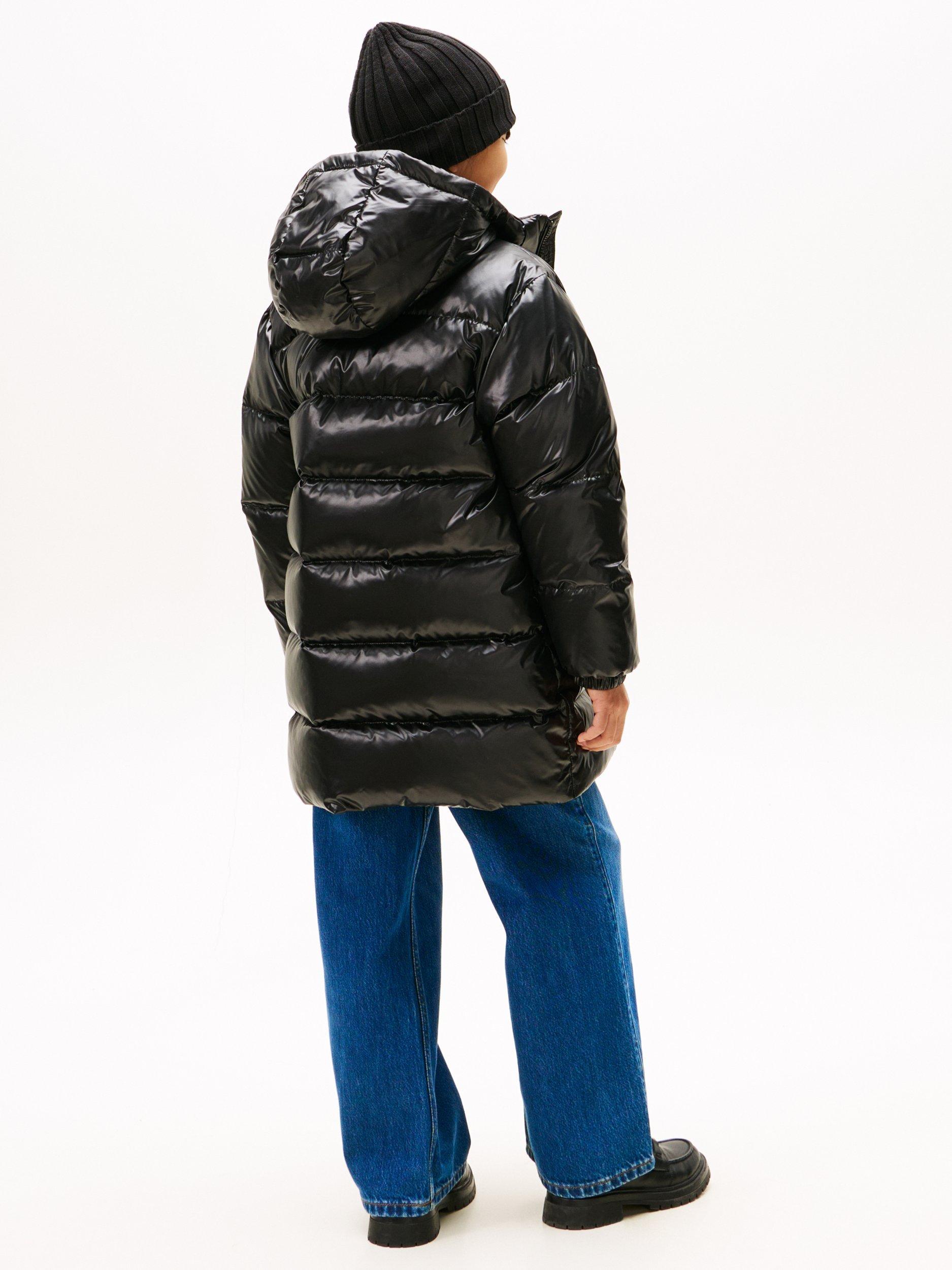 Product image 2 of 5, which shows Tommy Hilfiger Kids' Essential Long Down Puffer Jacket, Black, 8 years
