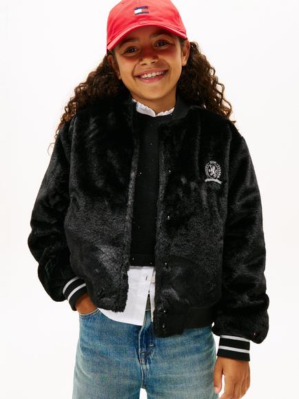 Tommy Hilfiger Kids' Faux Fur Bomber Jacket, Black, Black