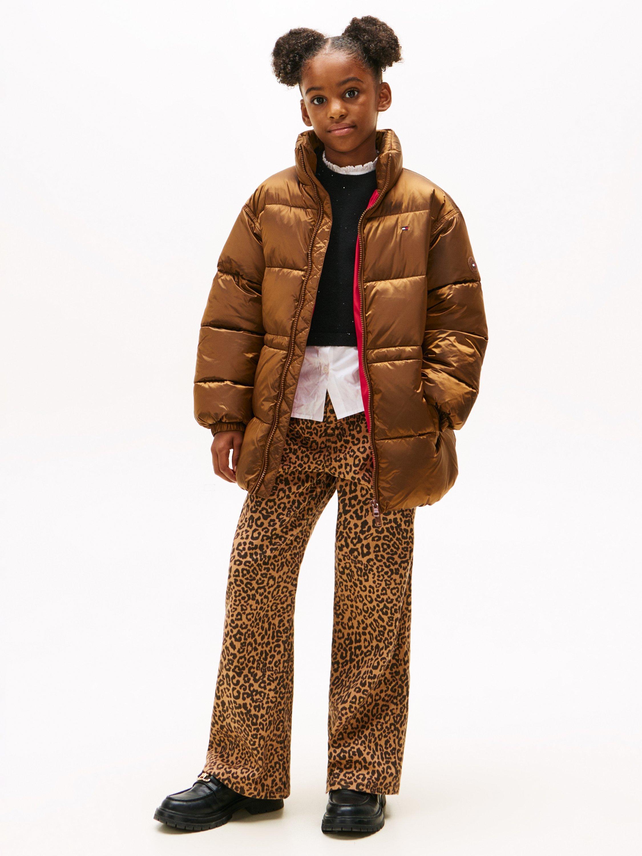 Product image 1 of 5, which shows Tommy Hilfiger Kids' Waisted Shiny Puffer Jacket, Pecan Nut, 4 years